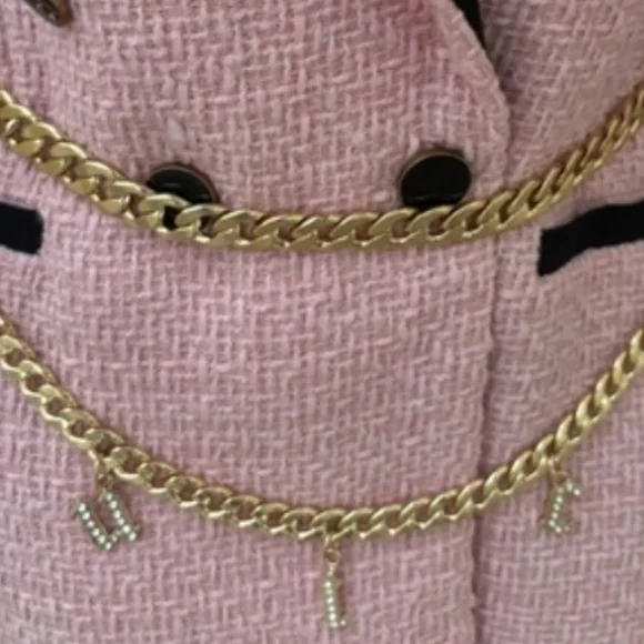 👑Juicy Couture Gold Tone Chain Link Belt Frontal Juicy Charm Drop Size M/L NWT - Picture 3 of 12